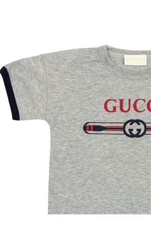 T-shirt in jersey di cotone grigio chiaro GUCCI KIDS | 548140XJGY31151